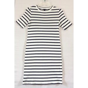 Banana Republic Stripe Knit Ribbed Dress Short Sleeves Stretch Medium Petite